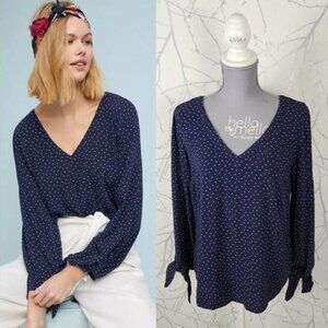 Maeve Navy Polkadot Tie Wrist Rita V-Neck Blouse